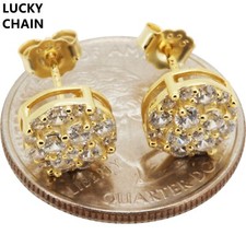 925 STERLING SILVER BLING FLOWER GOLD STUD EARRING 9.5mm B68