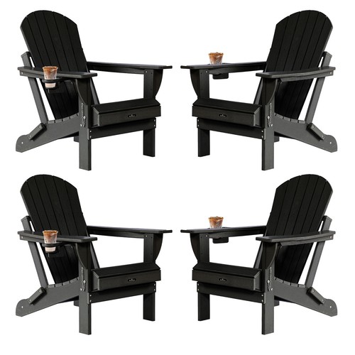 Foldable Adirondack Chair Set of 4, HDPE Adirondack Chair with Wood-Texture - Picture 2 of 10