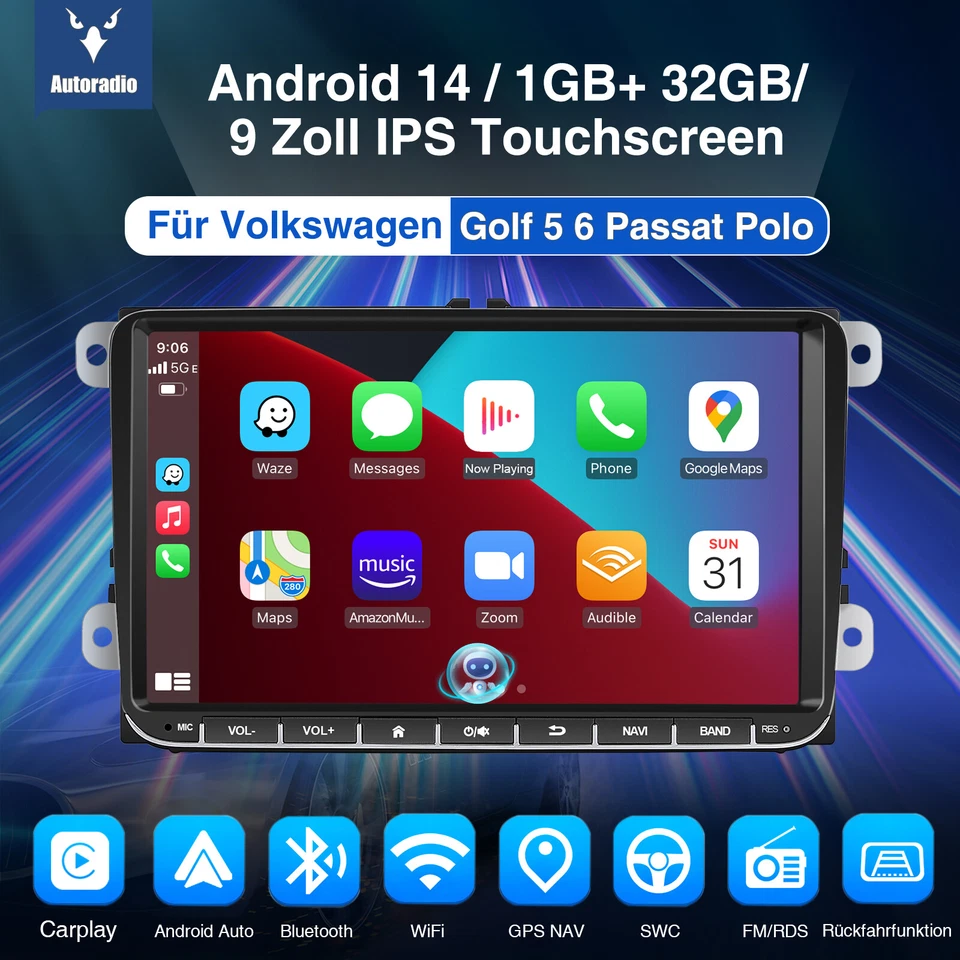 DAB+ Android 14 Carplay Autoradio GPS RDS Für VW GOLF 5 6 Touran EOS Tiguan Polo - Bild 2 von 4