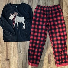 Carters Moose Christmas Pajamas Red Gingham Boys Size 10 2 Piece w Flannel Pants