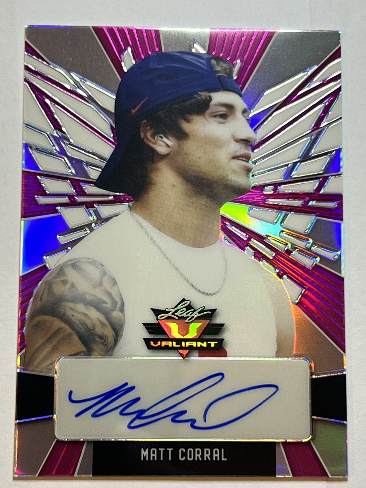 2022 Leaf Valiant Pink /7 Matt Corral #BA-MC2 Rookie Auto RC