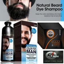 200ml Permanent Men Beard Hair Color Dye Tint Moustache Black Darkening Shampoo