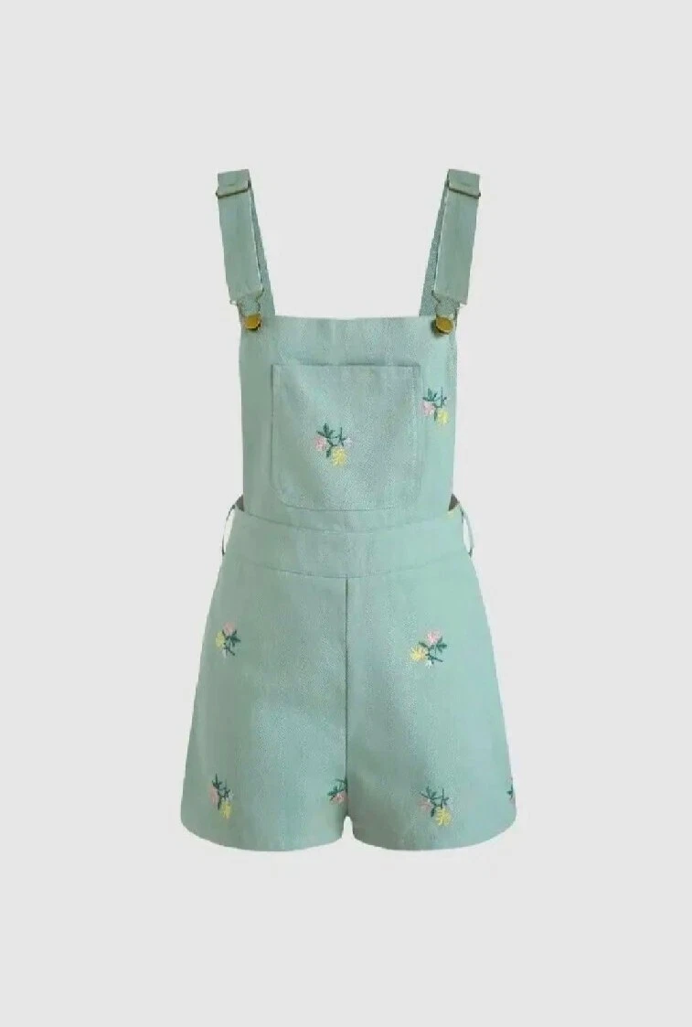 Green denim romper 2025