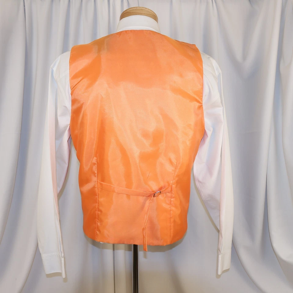 Orange Gold Geometric Polyester Men Formal Waistcoat Vest Size XL - Image 2 of 4