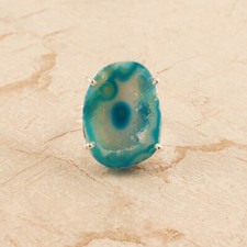 Double Layer Gemstone Ring Geode Druzy Silver Plated Prong Set Adjustable Ring