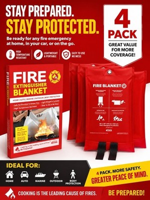 4 Pack 40x40 Emergency Fire Blanket Fiberglass Flame Retardant Kitchen Safety