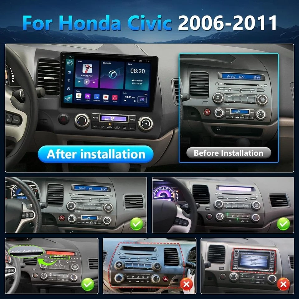 Radio estéreo GPS WiFi con cámara para Honda Civic 2006-2011 CarPlay Android 15 Foto 2 de 4