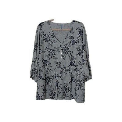 Catherines 18-20W Floral Peplum Ruffle Hem Hippie Boho Top