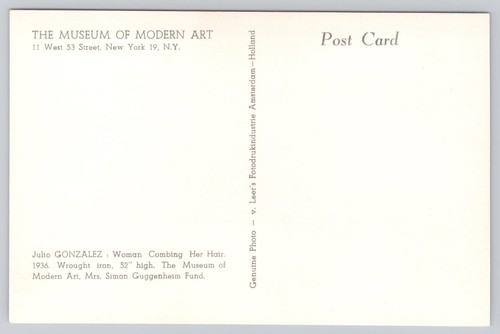 Julio Gonzalez Woman Combing Her Hair 1936 Sculpture Postcard MoMA - Picture 2 of 2