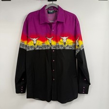 Panhandle Slim X Brooks  Western Shirt Mens L Longhorn Cattle Skull Pearl Snaps