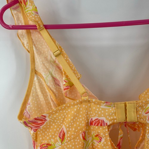 MENTIONABLES x Karlie Rae Lang Teddy Bodysuit Size Large Yellow Floral Ruffle - Picture 7 of 14