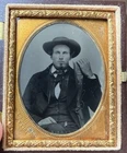 Civil War Era 1/9 Ambrotype Photo of a Hunter Posed with Kentucky Rifle