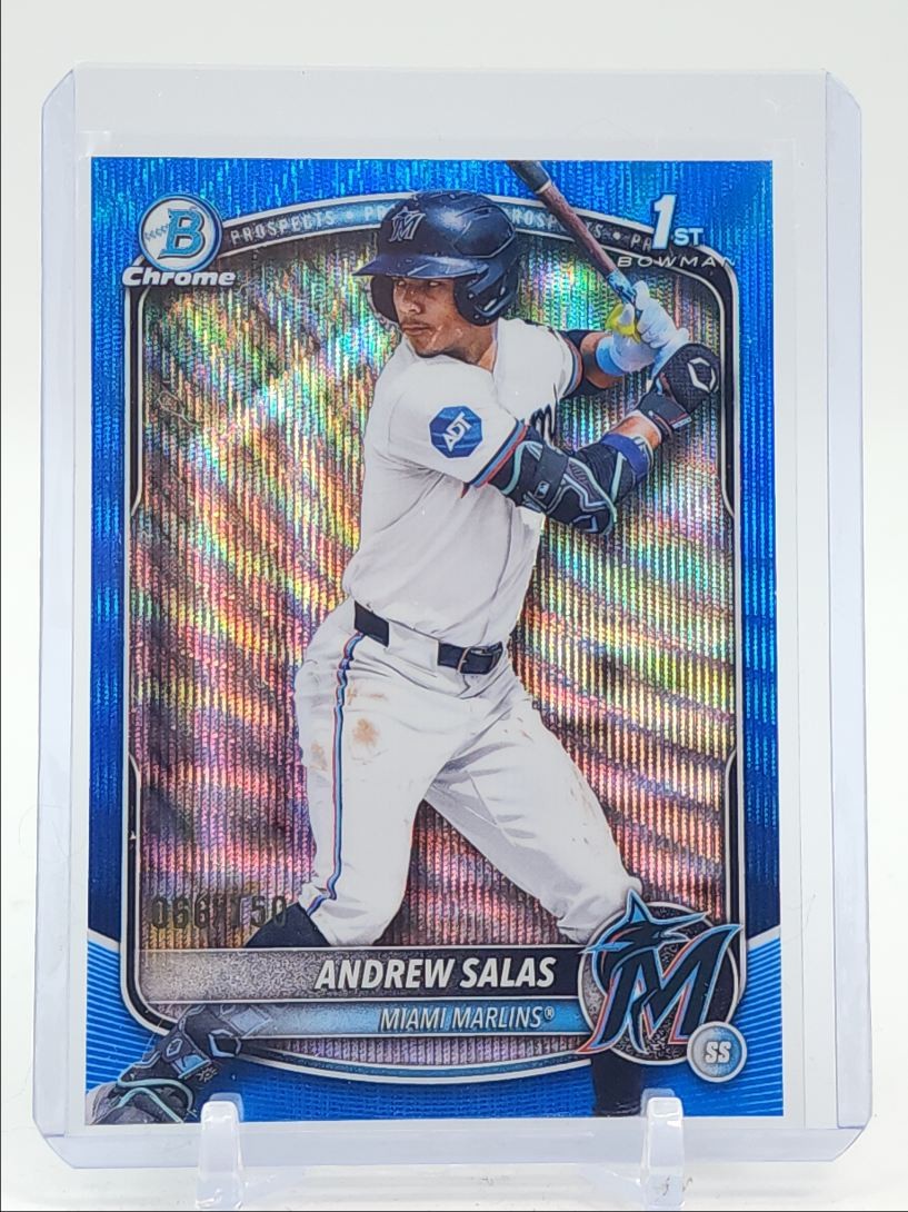 ANDREW SALAS 2025 BOWMAN CHROME 1ST BLUE WAVE REFRACTOR MARLINS /150 Q4920
