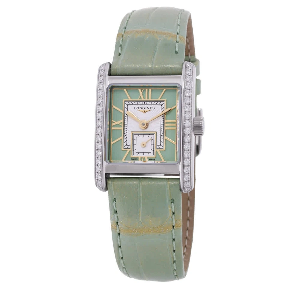 Reloj Longines Mini Dolcevita de cuarzo esfera verde diamante para dama L5.200.0.05.2