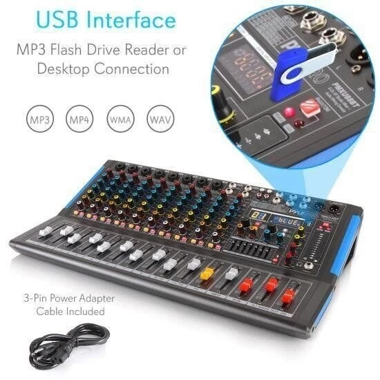 Pyle Bluetooth 12 Ch. Studio DJ Controller Audio Mixer Console System PMXU128BT - Image 4 of 4