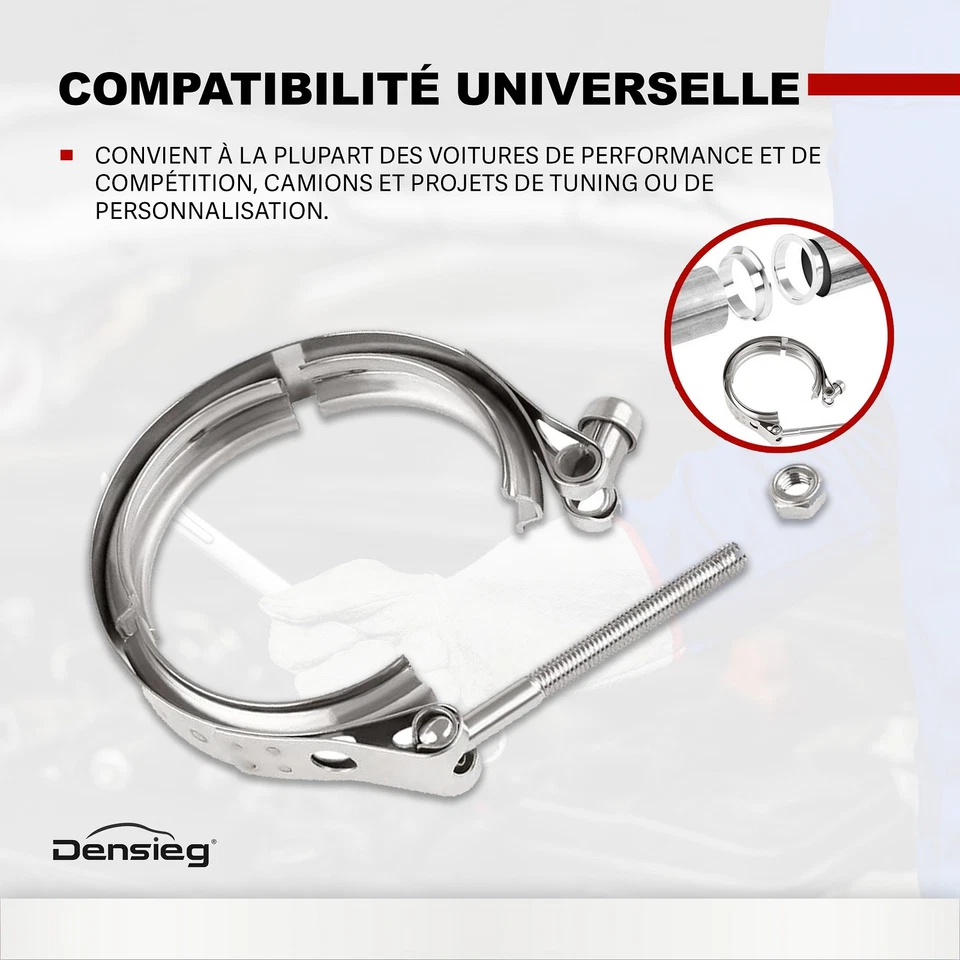 Densieg Collier V 69,8 mm 2,75" bagues soudage, centrage, bride échappement inox - Photo 2/4
