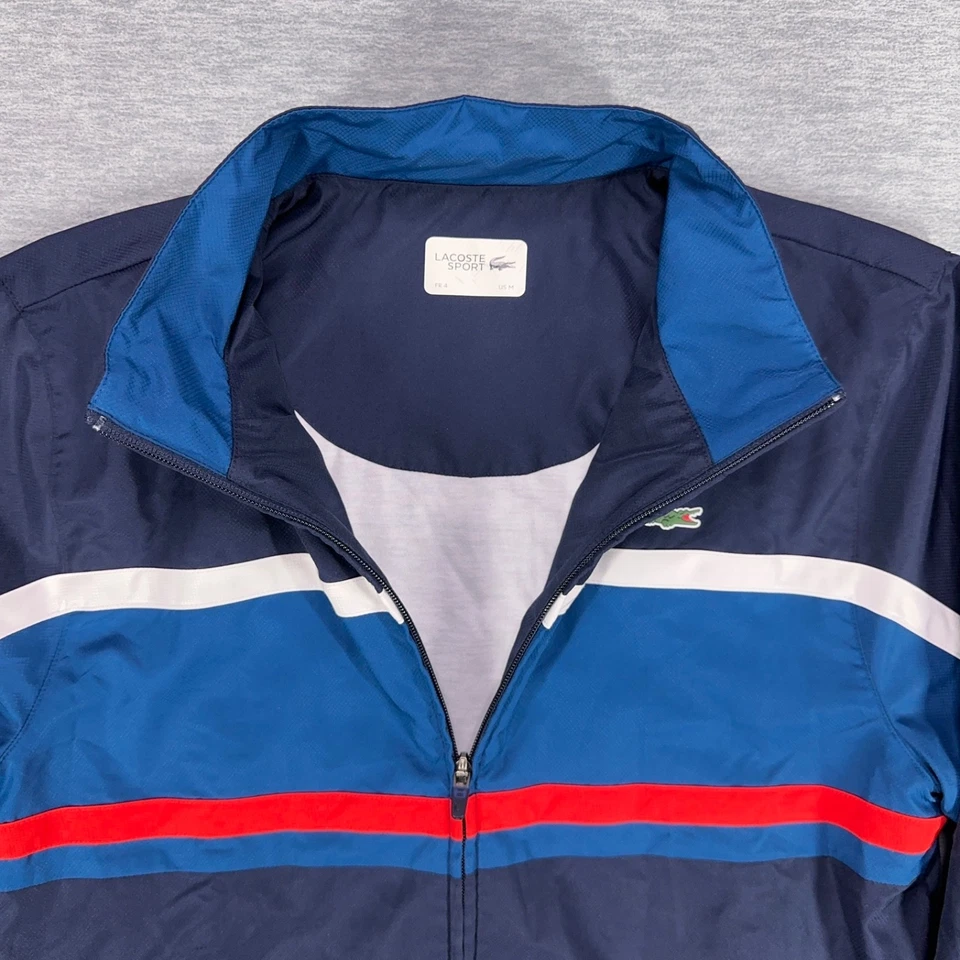 Chaqueta deportiva Lacoste para hombre M azul a rayas forrada con cremallera cortavientos tenis Foto 3 de 4