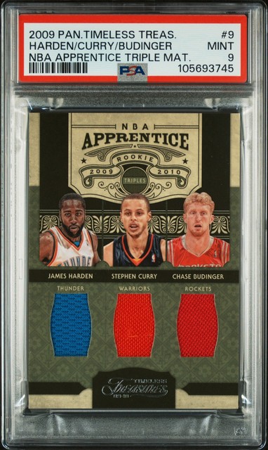 2009 TIMELESS TREASURES #9 CHASE BUDINGER/JAMES HARDEN/STEPHEN CURRY /100 PSA 9