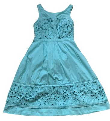 Meadow Rue Aqua Blue Coquette Dress Womens 2 Cottage Core Coastal Eyelet Anthro