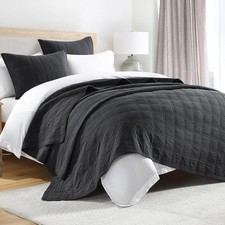 100 Cotton Quilt Set Queen Charcoal Pre-Washed Bedspreads Coverlet Set