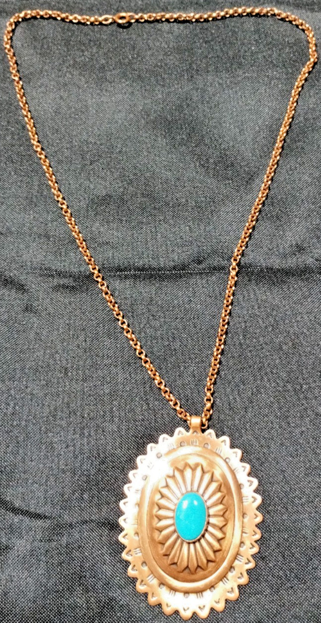 Vintage Solid Copper Turquoise Concho Necklace So… - image 3