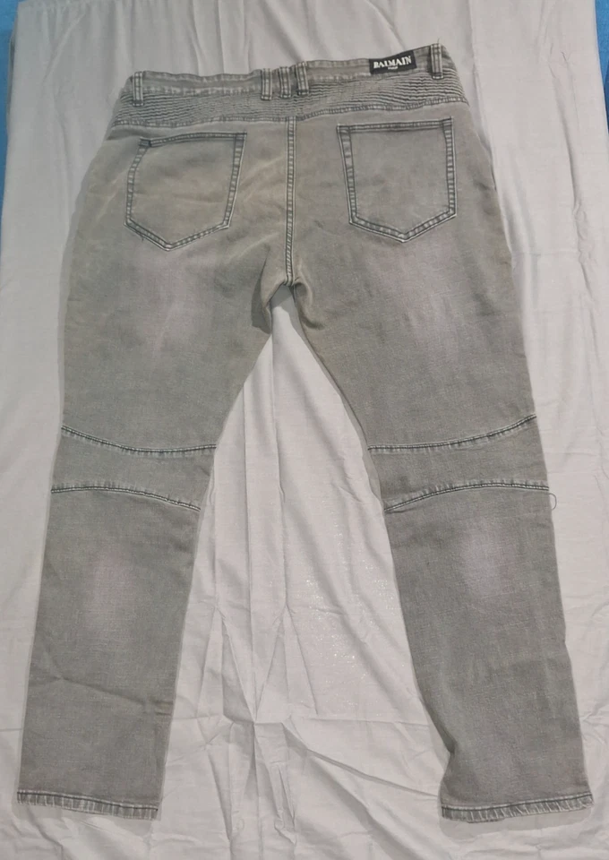 Authentic Distressed Balmain Paris Moto Jeans  Gray Denim Sz 42 Made in Italy - Image 2 of 4