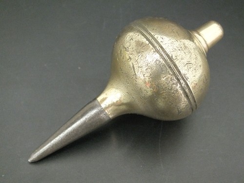 SUPERB ANTIQUE VICTORIAN BRASS PLUMB BOB STEEL TIPPED