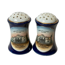 SAN ANTONIO The Alamo TX TEXAS ANTIQUE Souvenir China COBALT TRINKET SHAKERS
