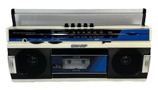 Vintage RARE Sharp QT-242 Boombox Blue/White Radio Cassette Recorder - WORKS 