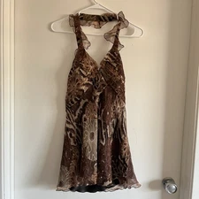 VTG Y2K Women Sz XL Foral FAIRYCORE WHIMSIGOTH Ruffle Pleated Halter Top Cami