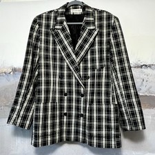 Vtg CALVIN KLEIN SPORT Tartan Plaid Blazer Double Breasted Peak Lapel Womens L
