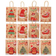 12 Pcs Holiday Gift Bags Kraft Paper Sacs De Rangement Papier Craflure