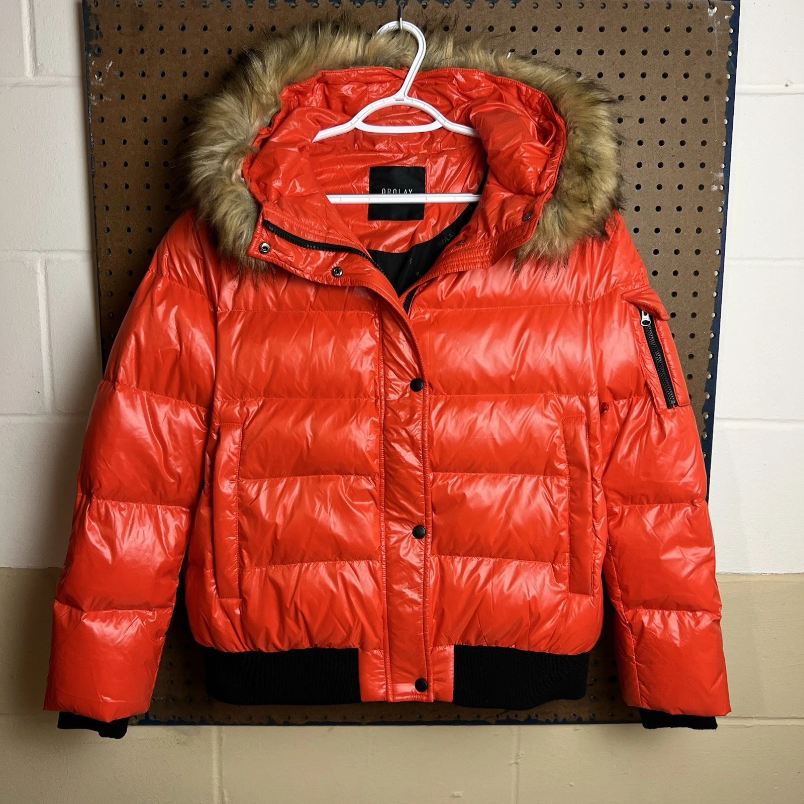 Orolay Jacket Womens XL Orange Down Puffer Hooded Fur Snow Ski Parka Coat