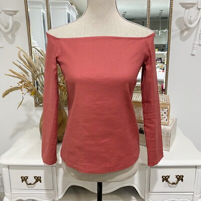 Theory Aprine Off-the-Shoulder Top Linen Blend Salmon Sz 0 Summer ...