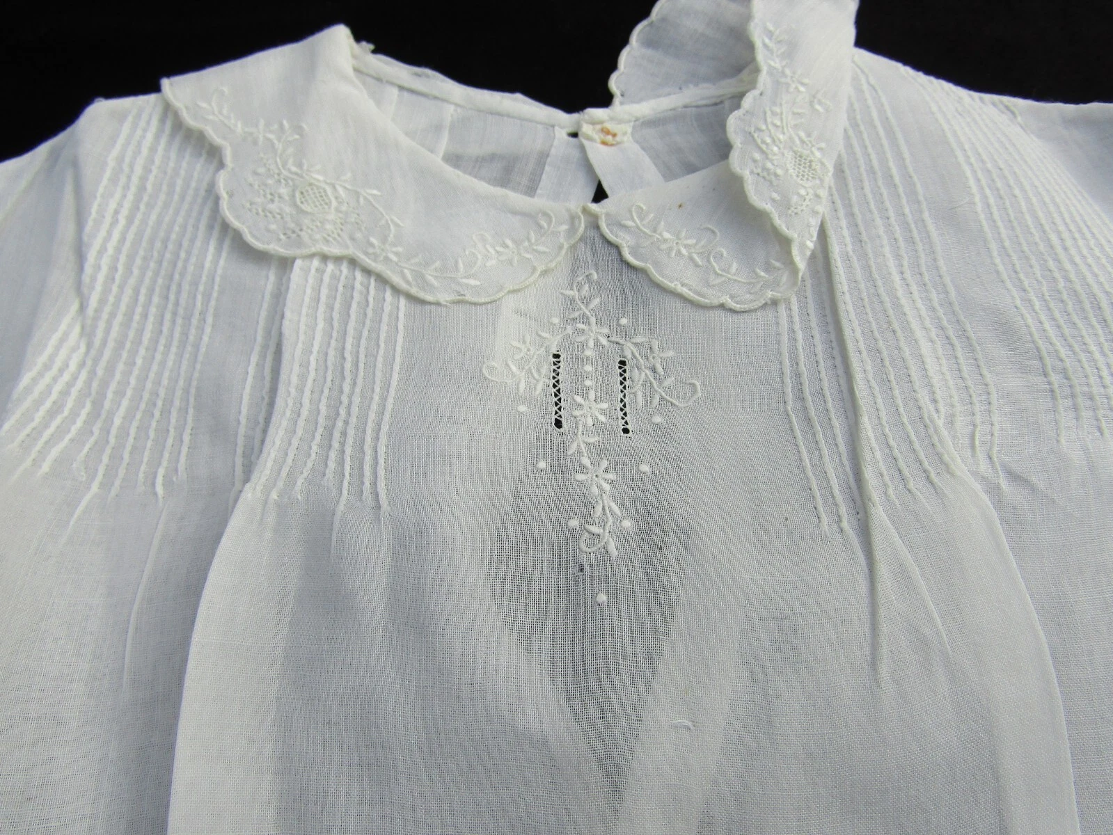 OFF WHITE Vestito bambina bianco sporco ricamo da 6 a 12 mesi vintage G