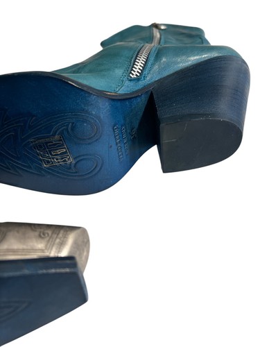 Free People Brayden Blue Leather Pewter Etched Metal Tip Western Boots 6 36 - Picture 9 of 9