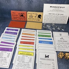 Vintage 1961 Monopoly Game Pieces Parts Replacement Rule Book Dice Cards Pewter