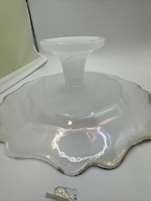 Opalescent white Scalloped Edged cake Stand.