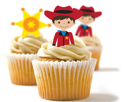   24 Essbares Reispapier Törtchen Toppings, Kuchen Dekoration - Cowboy  