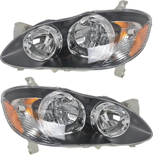 Fits 2003-2008 Toyota Corolla S Replacement Black Headlights Lamp NEW PAIR SET - Picture 6 of 7