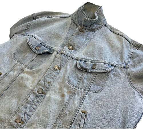 VTG Lee Mens Light Wash Distressed Denim Trucker Jacket Size XL-2XL Made In USA - Picture 20 of 24