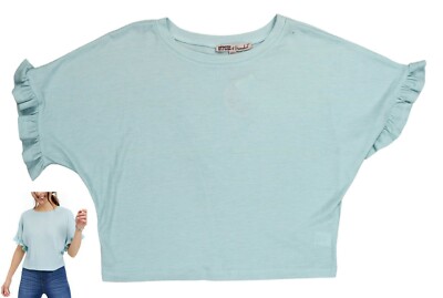 Gypsies & Moondust Waffle Knit Ruffled Short Sleeve Juniors T-Shirt M NWT Mint
