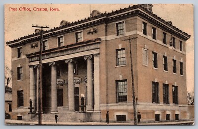 Creston IA Postcard Post Office DB Posted 1911 A M Simon German Print