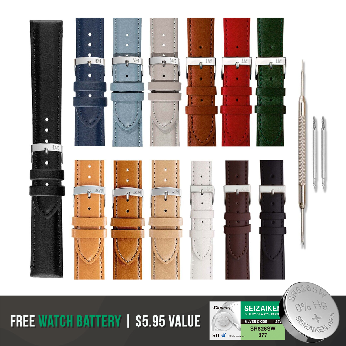 Morellato Grafic Calf Leather Watch Band Designed in Italy Bonus Battery