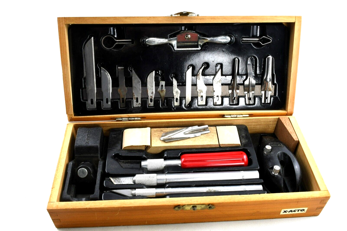 Vintage X-ACTO Hobby Chest Knife Tool Set In Wood Box, Complete