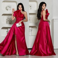 Pleat A-line Scalloped Long Dresses Evening Dresses High Quality Satin Prom Gown