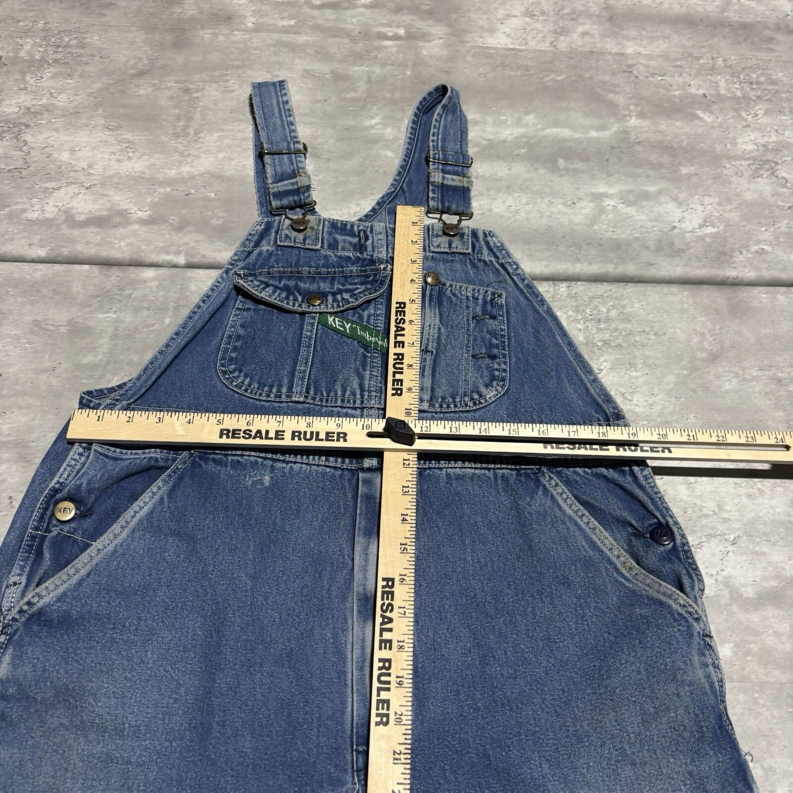 KEY Overalls Men's 38 Blue Shorts Denim Distressed Workwear Custom FLAWS*