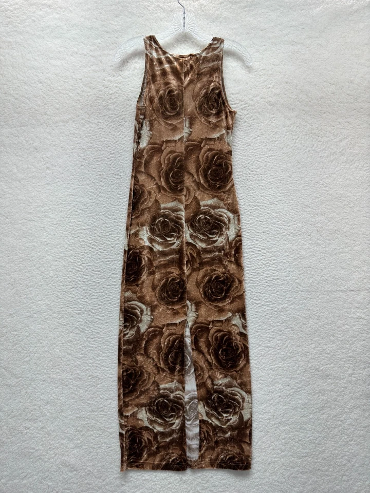 Maxi Vestido Vintage Años 90 Y2K Pequeño Marrón Rosa Floral Terciopelo Cyber Fairy Grunge Foto 2 de 4