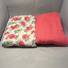 Lot of 2, Modern Baby Blanket, Muslin, Rose Floral  Bright Pink, 100 Cotton