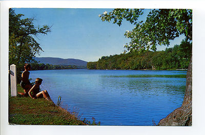 Corinth Luzerne NY Upper Hudson River Valley, children on shore, 1961